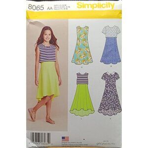 UNCUT Girls Plus Dress Pattern Simplicity 8065 AA Sizes 8-16 With Length Variati